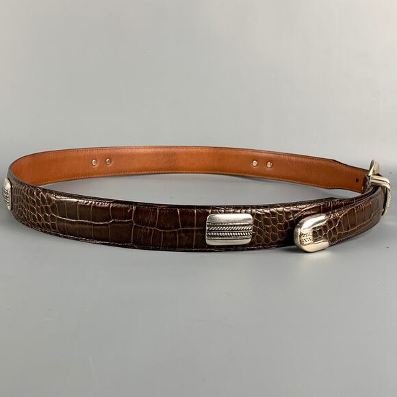 JOHNSTON & MURPHY Size 40 Brown Embossed Leather Belt - Picture 2 of 5